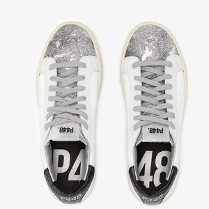 P448 Sneakers Thea Jundrop White Leather with Grey Toe Size 39 NWT!!